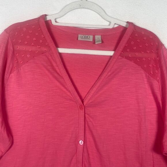 LOGO Lori Goldstein Pink Mixed Media Ruffle Hem Cardigan Duster 1X - Picture 6 of 12